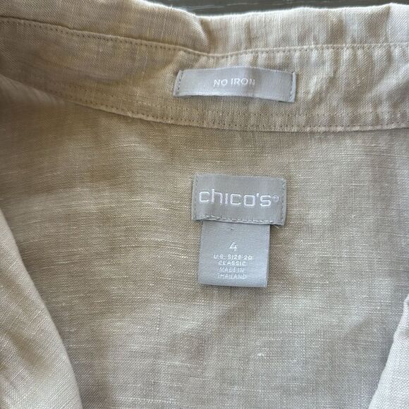 Chico’s No Iron Classic Linen 3/4 Sleeve Natural Beige Button-Up Shirt Size XL20 - Picture 8 of 15
